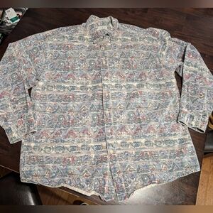 L.L. Bean VTG Aztec Button Down Shirt, 100% Cotton, Made In USA, Men's 2XLT